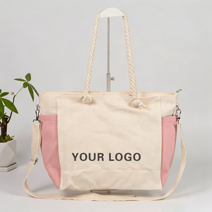 Sac fourre-tout en <span class=keywords><strong>toile</strong></span> bicolore style streetwear décontracté avec logo brodé personnalisé et bandoulière amovible pour les sorties quotidiennes et le shopping urbain - Product Image 1