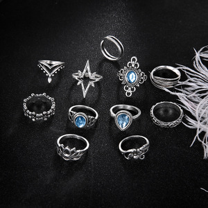 Conjunto de 11 anéis de flores Fanyue 2024 Bohemia <span class=keywords><strong>Retro</strong></span> para mulheres, conjunto de anéis para os nós dos dedos. - Product Image 3