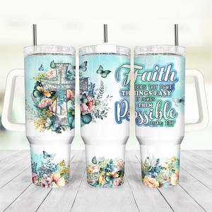 Bouteille d'eau à thème chrétien religieux, avec verset biblique et imprimé floral, gobelet isotherme portable de 40 oz, tasse à café thermos de 40 oz - Product Image 2
