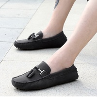 Sepatu Loafer Kasual Pria Berkualitas Grosir, Bahan Kulit, Gesper Logam, Model Flat