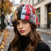 Bonnet en tricot shaggy vieilli style vintage, rayures contrastées noir et blanc, personnalisable avec logo, faible MOQ, vente en gros