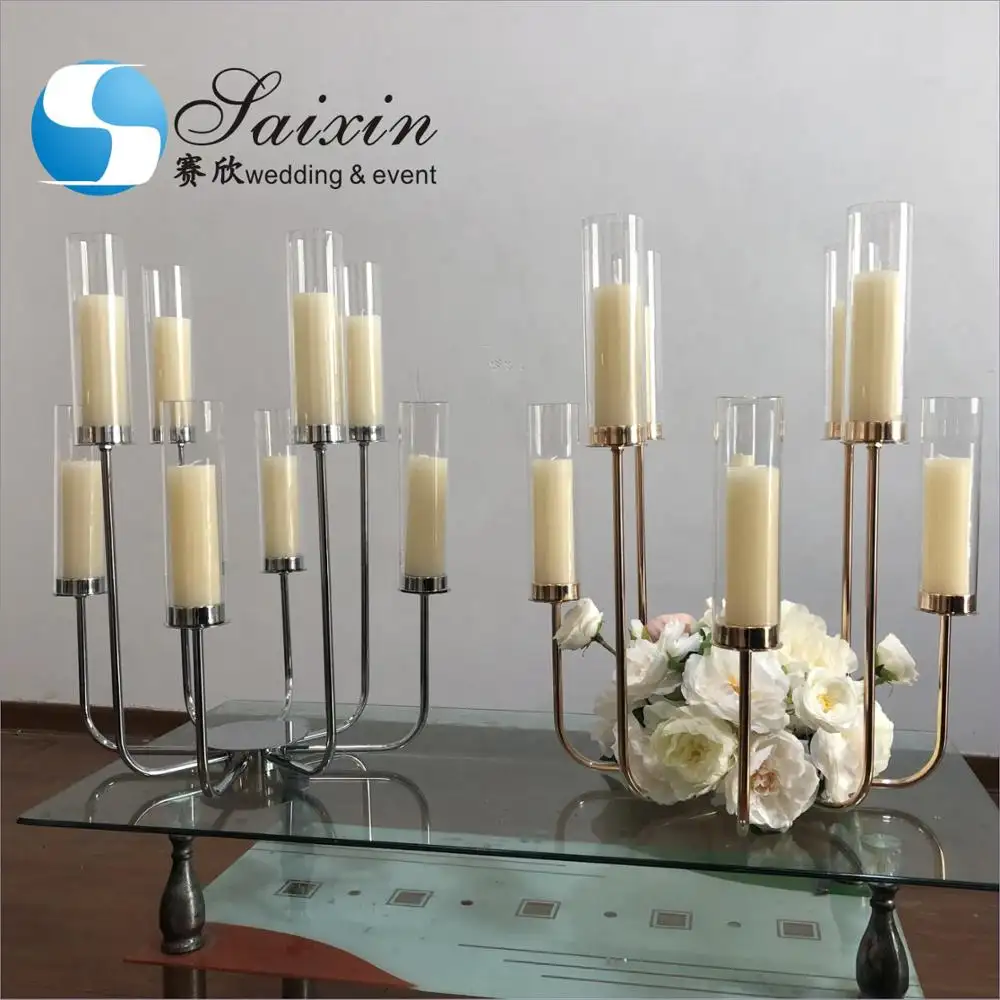 ZT-443 Cheap wedding party dcoraiton gold and silver 8 holder metal candlestick