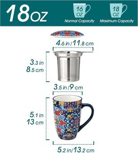 Tasse à thé en céramique bohème avec infuseur et couvercle, 18 onces, idéale pour le thé et le café - Product Image 2