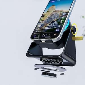 Support de téléphone rotatif télescopique 3-en-1 pour haut-parleur avec batterie externe, design flexible et portable pour iPad et utilisation sur bureau - Product Image 6