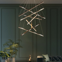 Lustre ligne LED minimaliste moderne pour villa salon ouvert Design simple carré en aluminium avec escalier duplex élégant