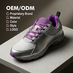 Zapatillas Deportivas Esenciales de Estilo Urbano en Color Plateado Metálico con Detalles en Morado, Malla y Parches, Estilo Retro, Listas para Enviar - Product Image 1