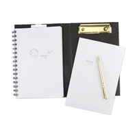 Carnet d'étude à spirale noir à motifs floraux avec presse-papiers, stylo doré et sangle élastique, idéal pour les étudiants, le bureau, la prise de notes et la planification