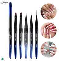 Ensemble de pinceaux à ongles en nylon à manche métallique bleu dégradé, pinceaux liner, ovales et plats pour application fréquente en salon
