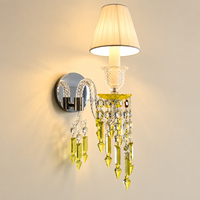 Applique murale en cristal de luxe à la française, cadre en fer plaqué, abat-jour en tissu, verre à pampilles en cristal jaune pour chambre, hôtel, couloir