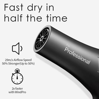 Sèche-cheveux professionnel 2400W compact haute technologie sur pied avec fonction ionique et diffuseur ionique, en plastique, idéal pour les voyages