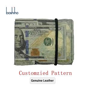 محفظة Boshiho ثنائية الطي قصيرة مطبوعة بتصميم جديد مخصص، محفظة نقود من الجلد الأصلي بفئات عملات متنوعة مع حافظة بطاقات ائتمان ودولار - Product Image 1
