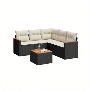 Black And Cream Garden <b>Sofa</b> <b>Set</b> With Cushions Outdoor Furniture UV Resistant PE Rattan Contemporary Design Waterproof - Product Image 1