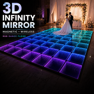 Plancher de danse LED RGB à effet miroir infini 3D, modulaire, sans fil, magnétique, éclairé pour les événements de mariage - Product Image 1