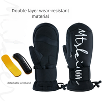 Gants de ski noirs à double couche Gants de neige d'hiver avec matériau imperméable et résistant à l'usure et en polyester et PU