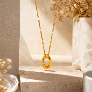 Collana in Acciaio Inossidabile con Ciondolo Ovale Boho Chic, Resistente allo Sbiadimento e all'Ossidazione, Regalo <span class=keywords><strong>per</strong></span> <span class=keywords><strong>Signore</strong></span> - Product Image 2