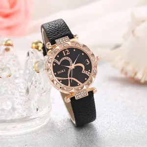 Mode europäischer Stil große Liebe Herzuhr Damenquarz-Armbanduhr Lederschnalle-Uhr (WA038)