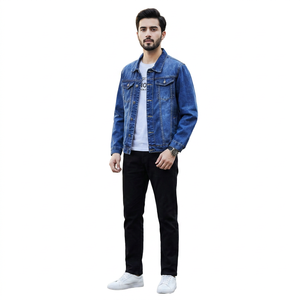 <b>Men's</b> Large Size Outdoor Autumn Coated Vintage Denim <b>Jacket</b> <b>Long</b> Zipper Design Canvas Material Denim Style Stand Collar Hooded - Product Image 1