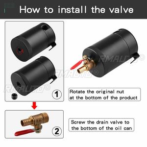 Réservoir universel de récupération d'huile à 2 ports avec valve de vidange et filtre de respiration, compact, en aluminium à déflecteurs, pièce de réservoir de carburant - Product Image 4