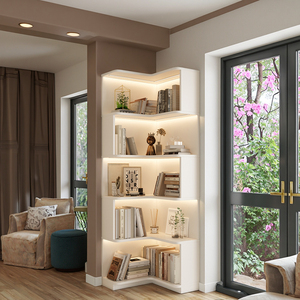 Modern <strong>Cream</strong> Corner <strong>Bookcase</strong> for Children's Bedroom Living Room Small Floor-Standing Bookshelf Wall Storage Cabinet for - Product Image 6