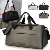 Tas Duffel PU Anti Air untuk Perjalanan, Kompartemen Sepatu Pemisah Basah Kering, Dilengkapi Trolley Sleeve, Multi Kantong, Kapasitas Besar, Cocok untuk Liburan Akhir Pekan