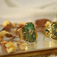 Luxus 18 Karat vergoldet 316L Edelstahl Schmuck ring Naturstein Kristall breiter offener Ring für Frauen