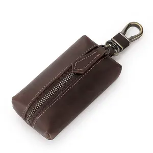 Wholesale Price Portable Crazy Horse Leather Outdoor Key Bag Custom Logo Vintage Small Bag Key Holder