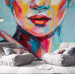 <span class=keywords><strong>Papier</strong></span> <span class=keywords><strong>peint</strong></span> amovible en vinyle mural d'art de <span class=keywords><strong>visage</strong></span> féminin coloré abstrait - Product Image 1