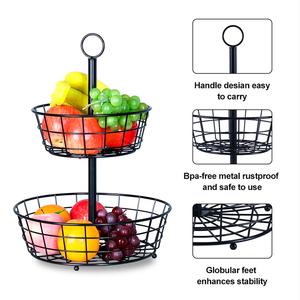 Panier de rangement moderne en fer <span class=keywords><strong>noir</strong></span> de haute qualité, portable, en forme de bol, pour <span class=keywords><strong>fruits</strong></span> et légumes - Product Image 4