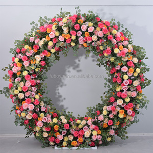 F404 decorazione di seta rosa <span class=keywords><strong>fiori</strong></span> artificiali fila scenografia sfondo cerchio tondo arco nuziale <span class=keywords><strong>fiori</strong></span> <span class=keywords><strong>con</strong></span> <span class=keywords><strong>fiori</strong></span> floreali - Product Image 3