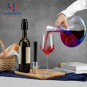 Glass Decanter HUAHANGNA Hand Blown Custom Logo 1500ml Elegant Large Glass Wine Carafe Decanters With Wine Accessories