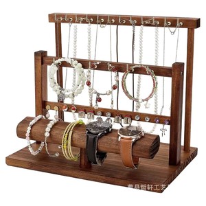 Exhibidor de Joyería de Madera Sólida de Varias Capas con Almacenamiento para Pulseras, Collares y Relojes, Organizador de Escritorio de 3 Niveles de Bambú - Product Image 5