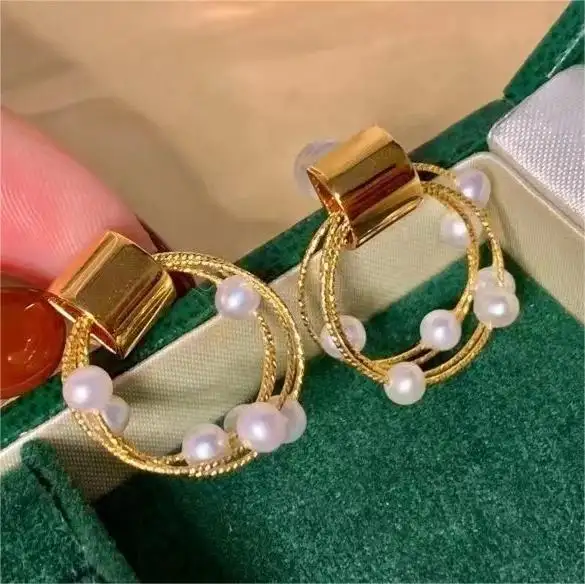 Fashion Vintage Design Fresh Water Jewelry 18K Gold Filled Drop Pearl Hoop Stud Earrings Women
