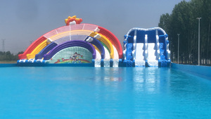 Chất lượng cao di động Inflatable cầu vồng trượt nước trên mặt đất cho khung kim loại Hồ bơi cho công viên nước - Product Image 4