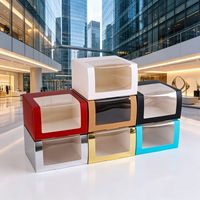 Caja de Sombrero Plegable Cuadrada de Cartón Metálico Dorado y Plateado con Logotipo Personalizado Shaher, Ventana Transparente, Impresión a Cuatro Colores y Corte Personalizado