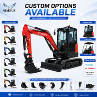 Mini-excavatrice haut de gamme NIMBUS CE EPA EuroV certifiée ISO, configuration haut de gamme, cabine ou auvent en option