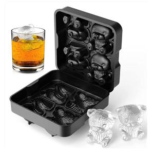 Nouveau moule à glace en silicone en forme d'ours, 4 compartiments, bac à glaçons en plastique noir pour whisky, créateur de glaçons créatifs - Product Image 2