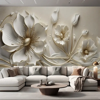 Papier peint 3D en relief sur mesure, fleurs blanches, pour chambre à coucher, à coller et à décoller, rouleaux de toile murale, décoration murale, amélioration de la maison