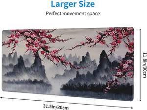 Grand tapis <span class=keywords><strong>de</strong></span> souris, tapis <span class=keywords><strong>de</strong></span> souris étendu avec peinture à l'<span class=keywords><strong>aquarelle</strong></span> Sakura, base en caoutchouc antidérapante avec motif <span class=keywords><strong>de</strong></span> fleurs <span class=keywords><strong>de</strong></span> cerisier - Product Image 5