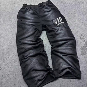 <span class=keywords><strong>Pantaloni</strong></span> Invernali in Felpa Francese con Lavaggio Acido, Gamba Larga Svasata, Effetto Vintage, Personalizzabili, Grigio, in Pile Tecnico - Product Image 2