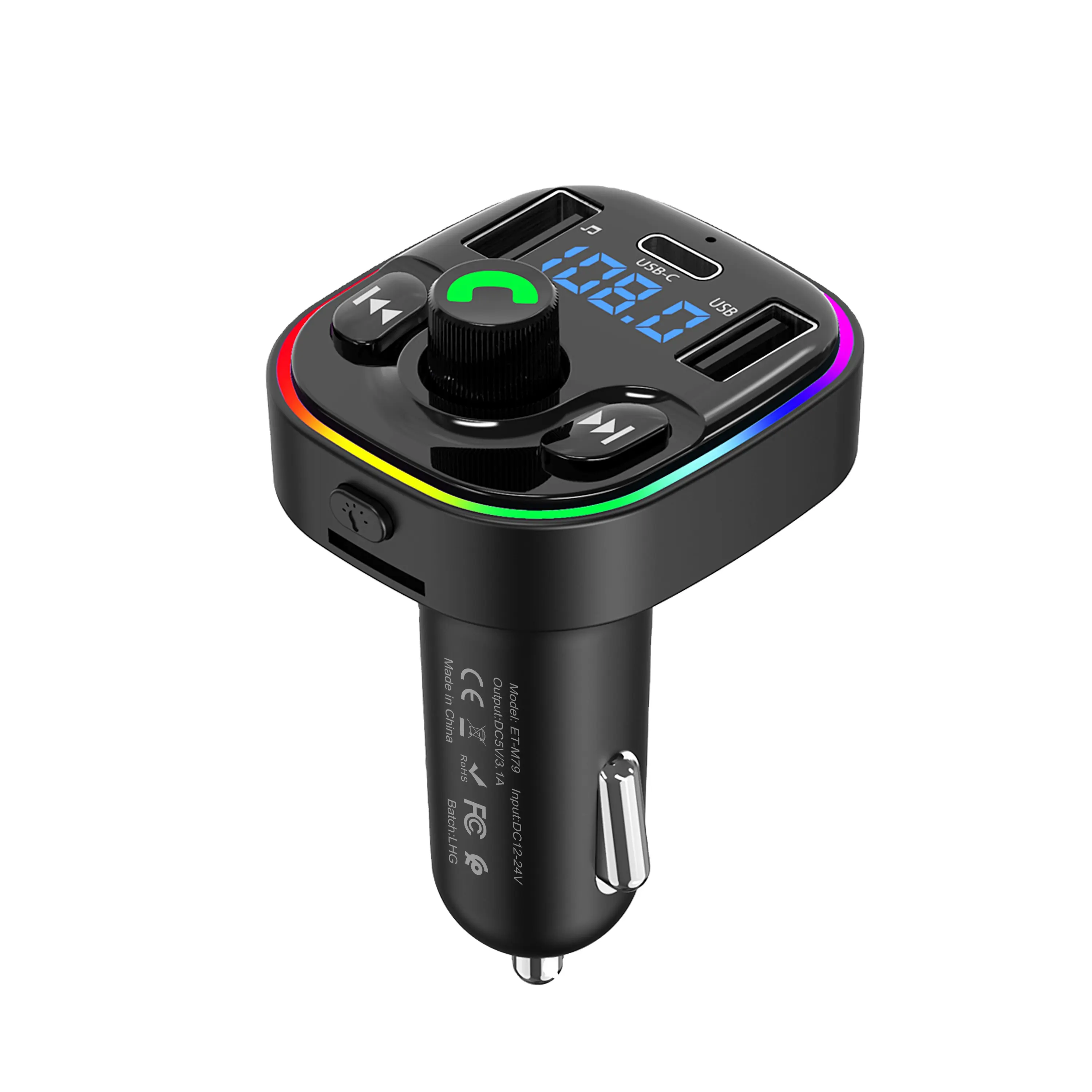 Earldom 7 Color TF Dual USB c handsfree Fast Car charger Audio car kit fm transmitter Wireless Bluetooth fm transmitter For Car