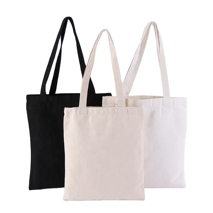 In Stock Spot Goods Natural Black White Blank Shopping Bag Plain Organic Cotton Canvas Tote Bag With Custom Logo Printed