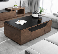 Table basse en noyer Offre Spéciale avec 4 tabourets et poufs de rangement table basse élévatrice pliante multifonctionnelle