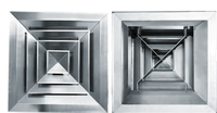 Diffuseur d'air carré de plafond en acier inoxydable 304, 4 voies réglables, durable, avec registre, pour ventilation CVC, entrepôt industriel moderne