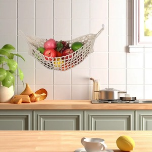 Panier de rangement bohème tissé à la main avec poches en filet pour cuisine - Product Image 1