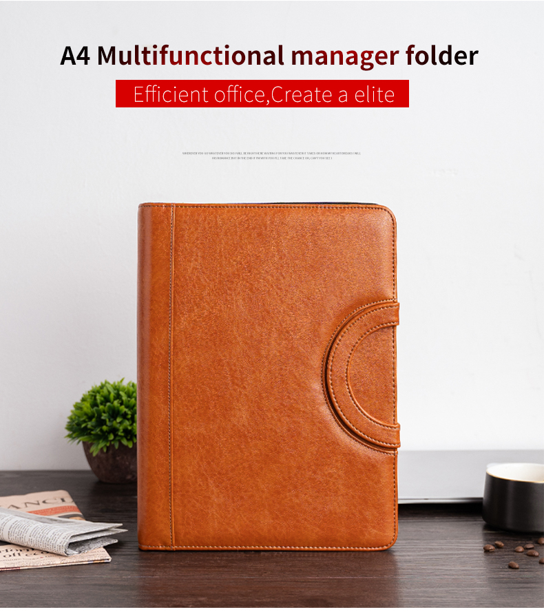Custom waterproof leather zipper file folder bag multifunction portfolio folder,a4 leather document file folder