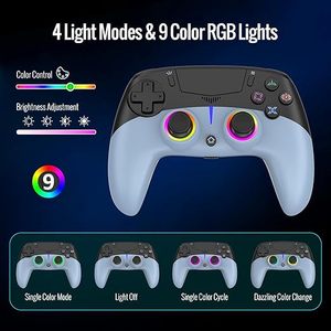 คอนโทรลเลอร์ไร้สาย BETMI LED สำหรับ PS-5/Pro/Slim/PC จอยสติ๊ก ทริกเกอร์ 9 สี RGB สั่นสะเทือนคู่ สีดำ 2.4GHz/BT แบบพิเศษ - Product Image 3