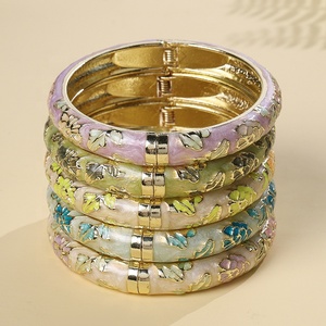 Trending Now Wholesale SSJ H999 Chinese Style Travel <b>Gift</b> Color Drop Spring Electroplated Christian Cloisonne Peony Bangles - Product Image 4
