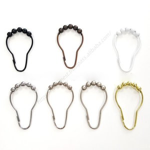 Venta al por mayor T207 12 unidades/paquete Ganchos para cortinas resistentes al óxido, de acero inoxidable pulido con acabado níquel satinado y 5 bolas de rodamiento para ducha - Product Image 1