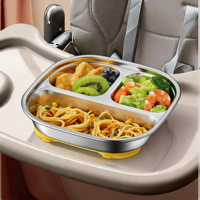 En stock, assiette pour enfants en acier inoxydable 304, assiette d'alimentation pour bébé, assiette antidérapante en silicone avec ventouse
