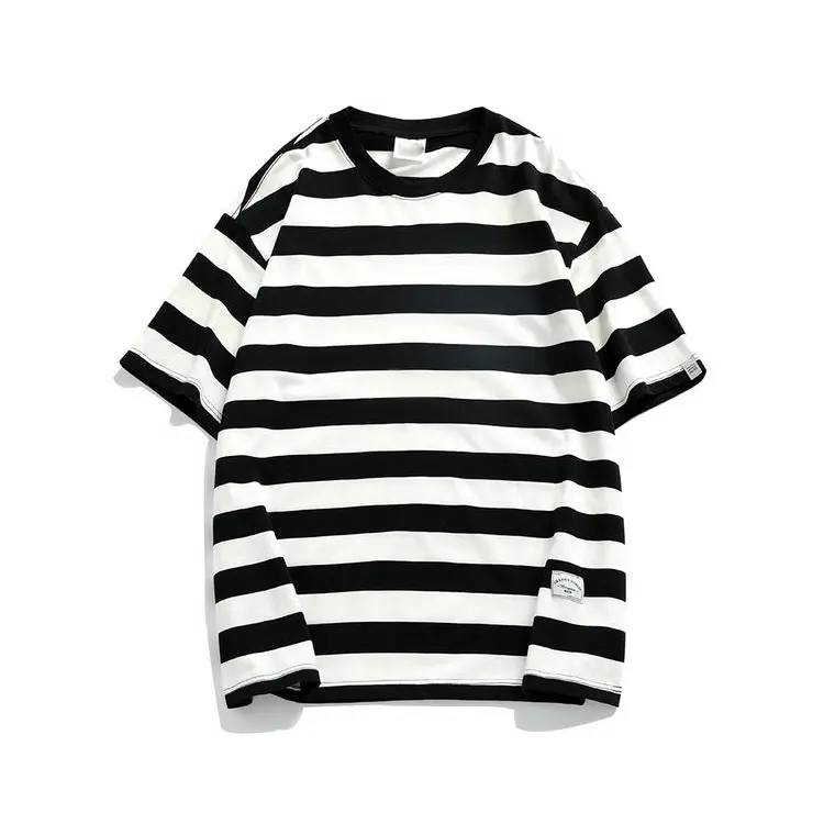 Groothandel Populaire Over Strip Mannen T-shirts Naval Stijl Plus Size T-shirts Hoge Kwaliteit 100% Katoen Goedkope Gestreepte T-shirt